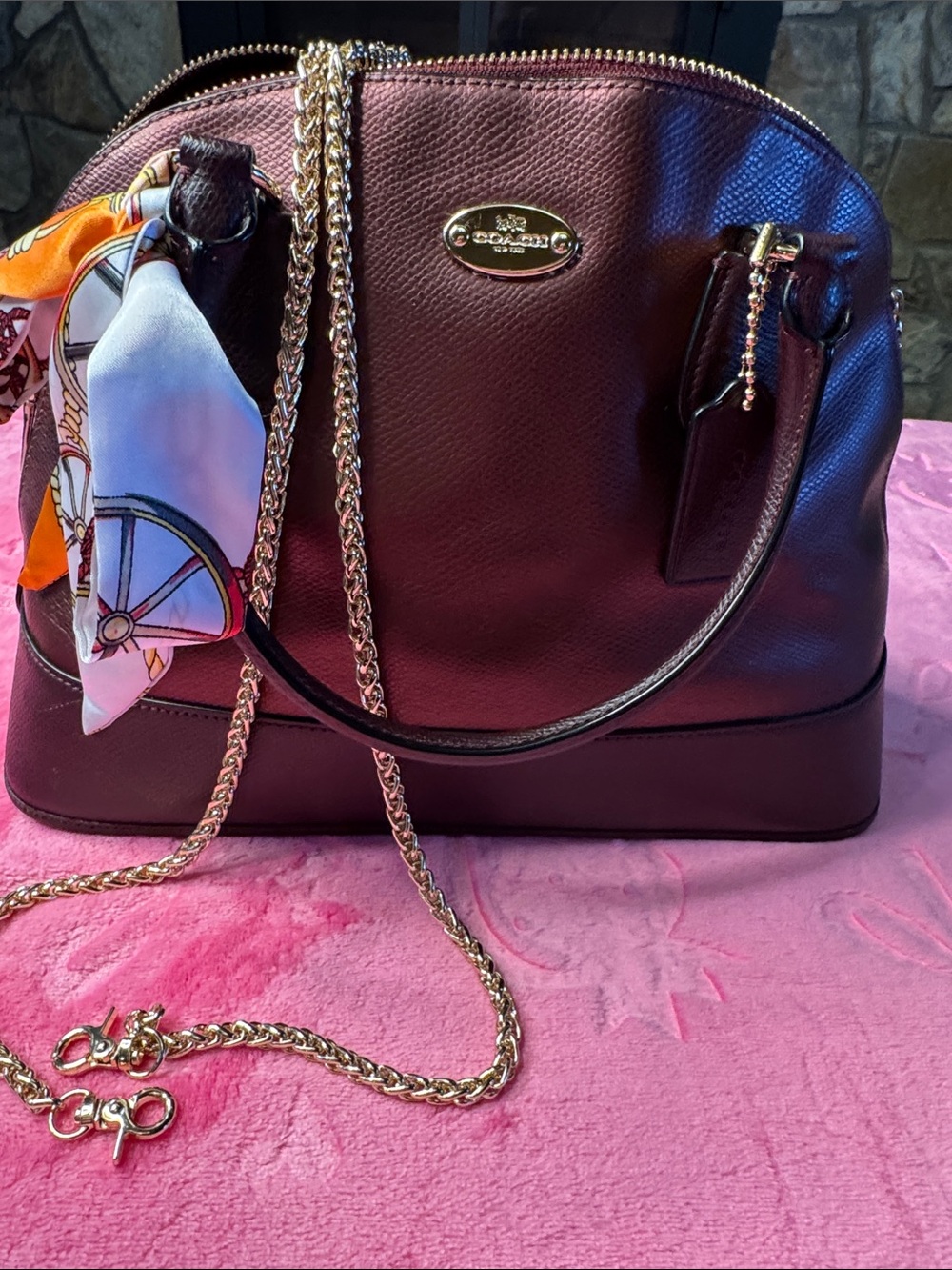 Coach Metallic Purple Pebbled Dome Satchel Gold Chain Strap Excellent - Picture 3 of 15